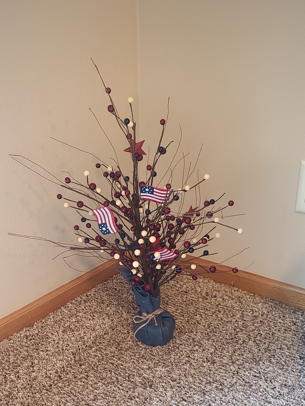 Patriotic Red, Blue & Cream Decorative Berry Branch Arrangement - Unbranded